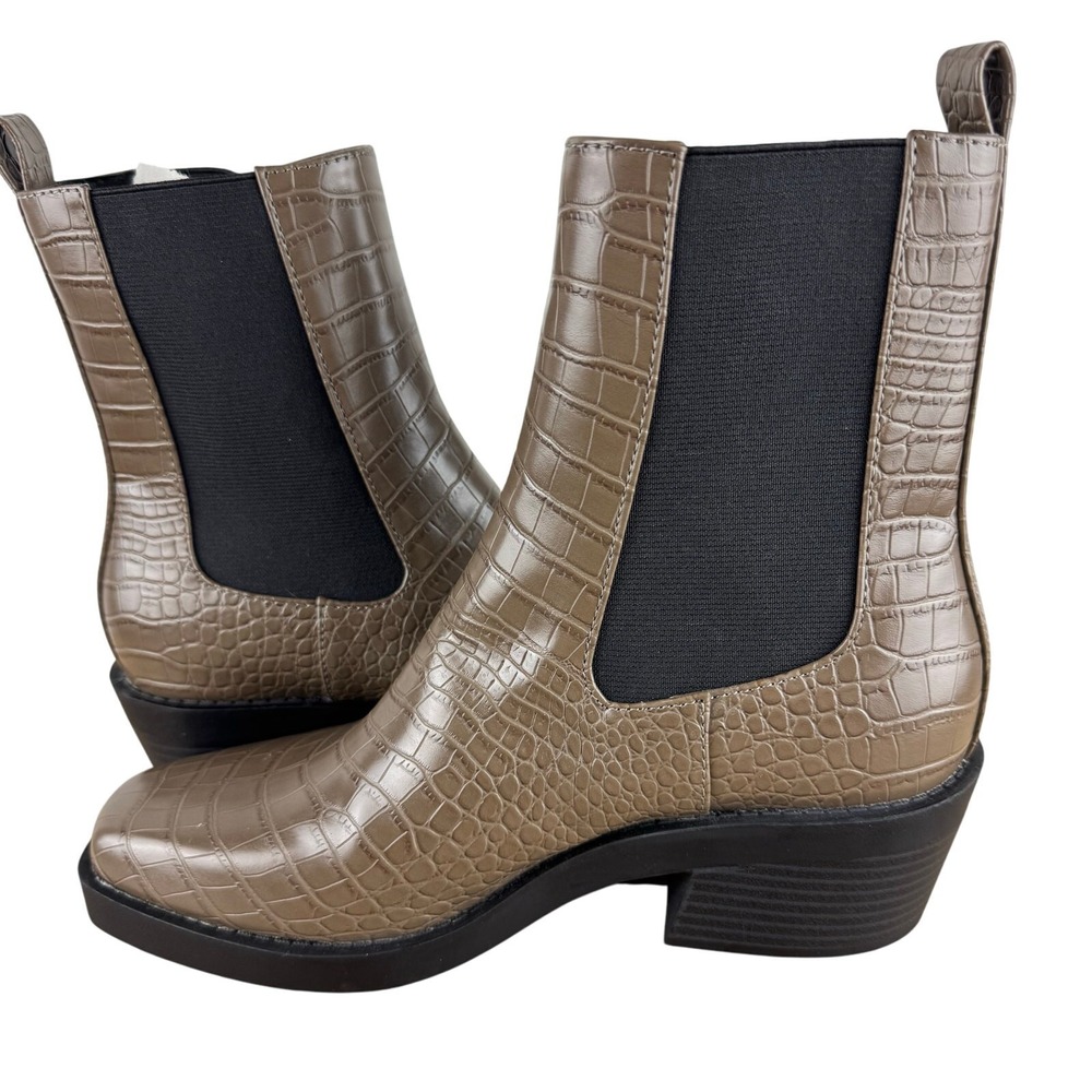 Open Edit Edayla Chelsea Boots Taupe Croc Embossed Square Toe Womens 7M - Picture 10 of 15